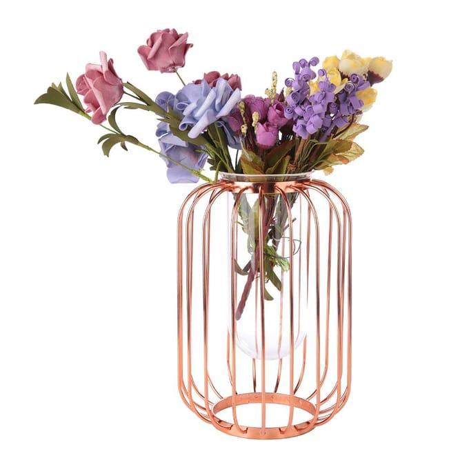Vase en fer forgé en forme de lanterne nordique Vase à fleurs de table en verre et fer (Or rose) rose or