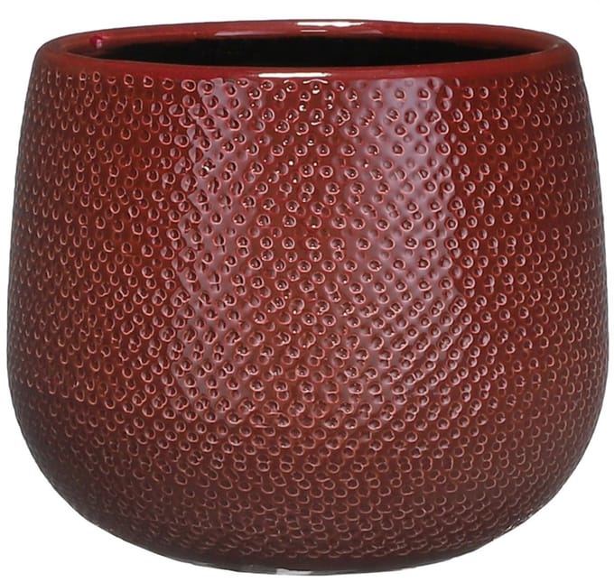 Mica Decorations Bloempot - rood - ribbel - keramiek - 18 x 16 cm - plantenpotten