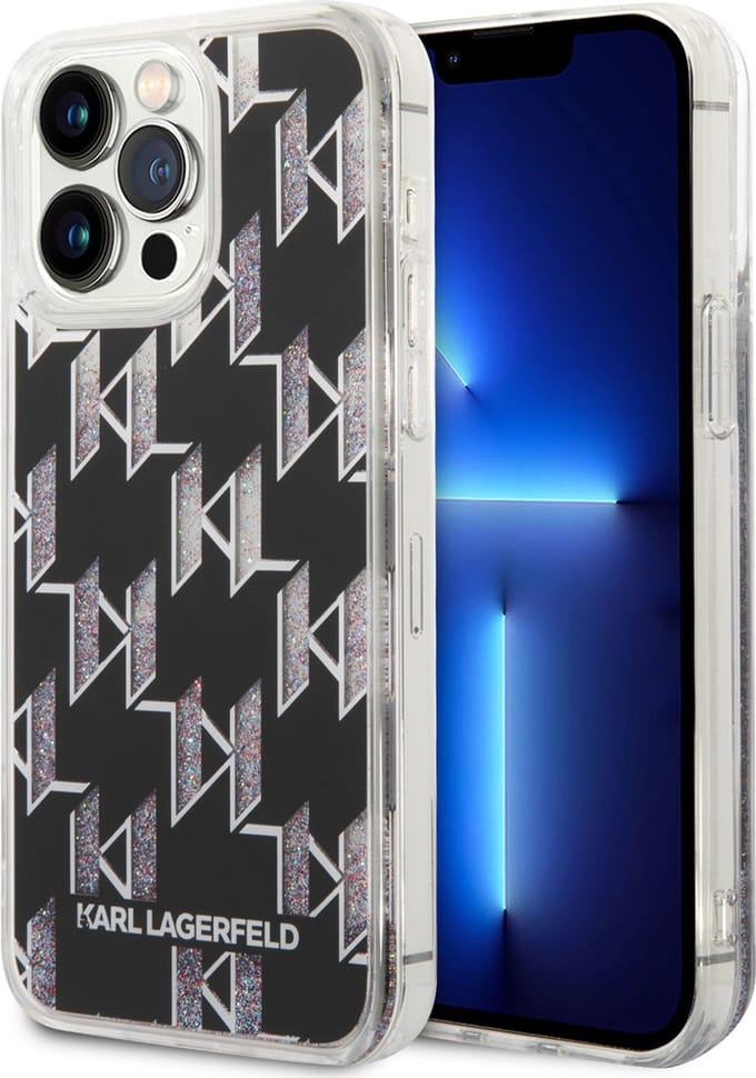 Karl Lagerfeld Liquid Glitter Monogram Back Case - Geschikt voor Apple iPhone 14 Pro Max (6.7") - Zwart