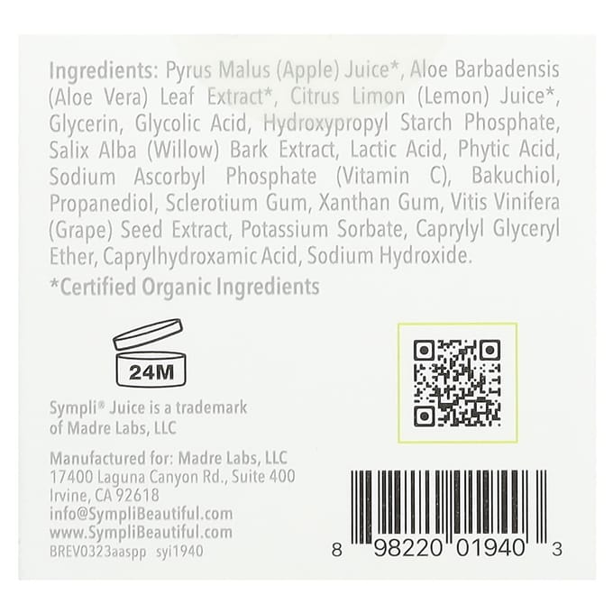 Sympli Beautiful, Juice, Apple AHA Skin Perfecting Peeling, 56g (2oz) black