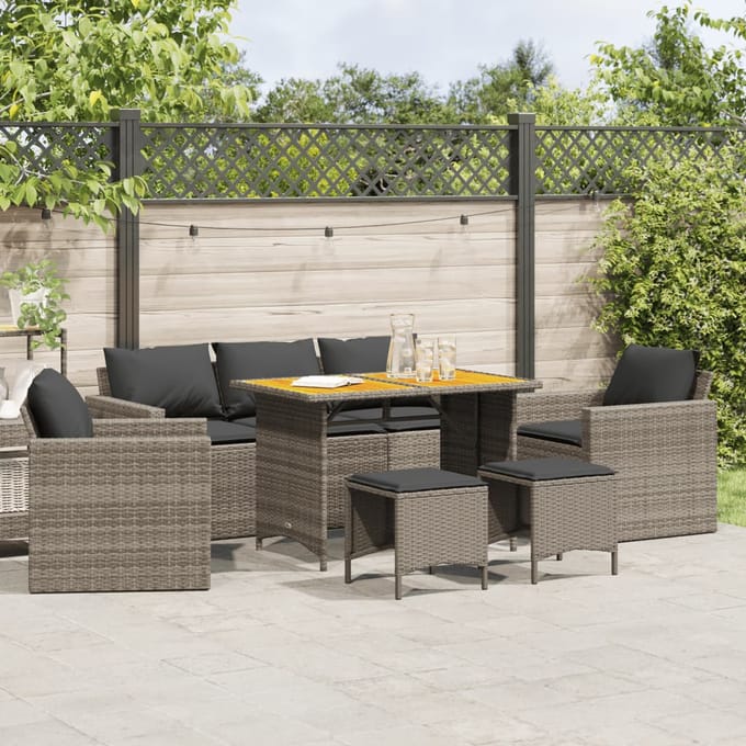 vidaXL - 6-delige - Loungeset - met - kussens - poly - rattan - grijs