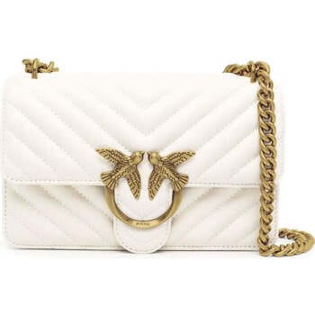 PINKO Schoudertas Love One Mini DC Sheep Nappa Chevron White - Antique Gold Crème