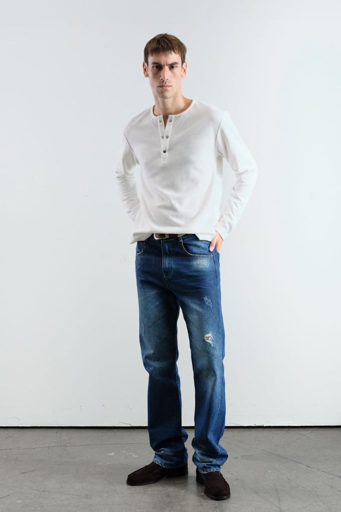 Slim Fit Knopkraag Lange Mouwen T-Shirt