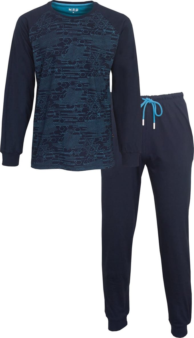 MEQ Heren Pyjama - Pyjama Set - Geometrische Print - Blauw - Maat M