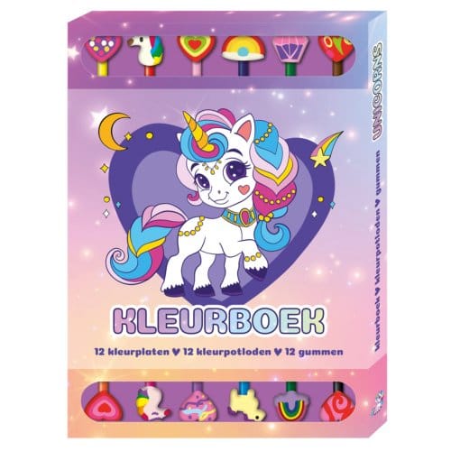 Kleurboek Box Met 12 Potloden En Gummen - Unicorns - Interstat