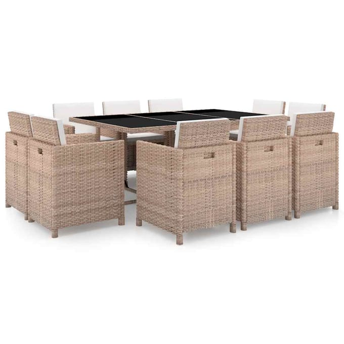 vidaXL - 11-delige - Tuinset - met - kussens - poly - rattan - beige