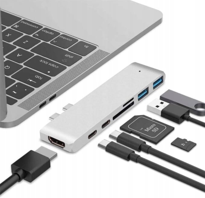 7-in-1 USB-C Hub Adapter: HDMI, PD, SD, 2x USB 3.0 voor MacBook
