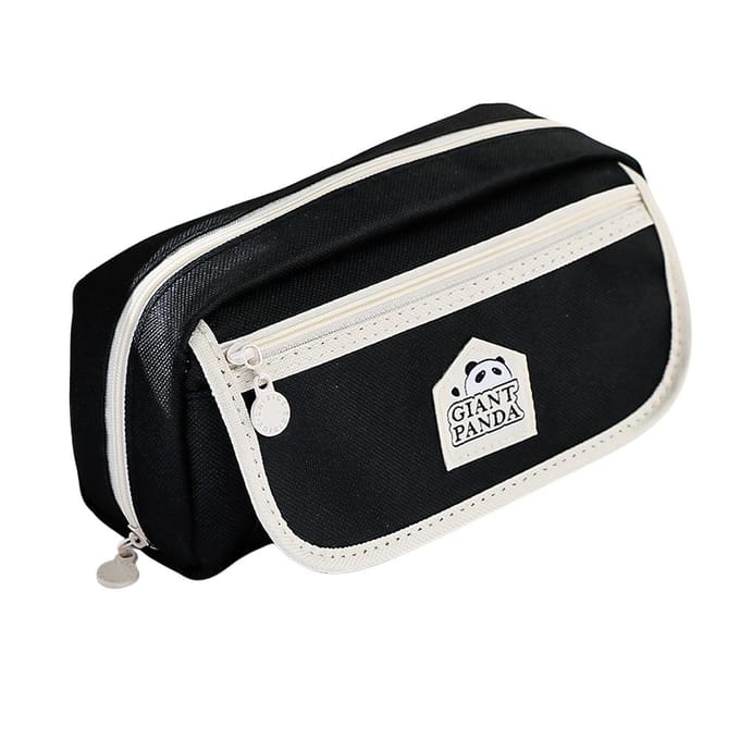 Trousse à crayons panda mignonne, grande capacité, 3 couches, durable et facile à nettoyer, poche zippée noir