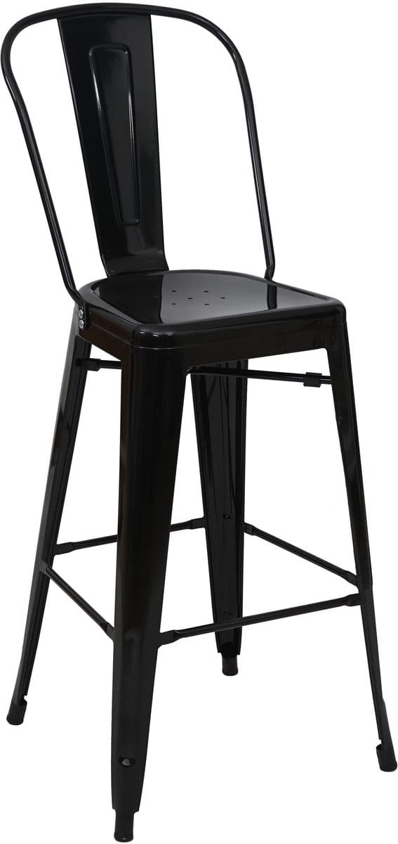 Barkruk MCW-A73, barkruk met rugleuning, metalen industrieel ontwerp ~ zwart