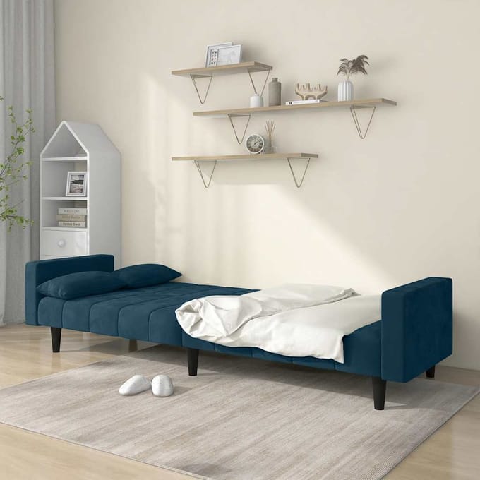 vidaXL - Slaapbank - 2-zits - met - 2 - kussens - fluweel - blauw
