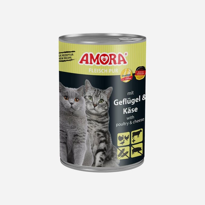AMORA Kattenvlees Puur 6x400g - Gevogelte & Kaas