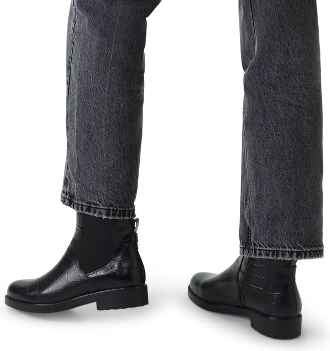No Stress - Dames - Zwarte leren chelsea boots met crocoprint - Maat 37