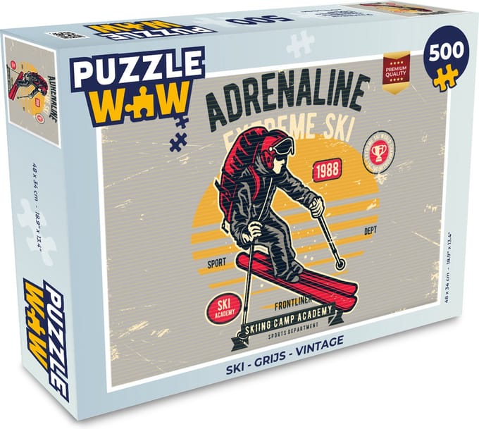Puzzel Ski - Grijs - Vintage - Legpuzzel - Puzzel 500 stukjes