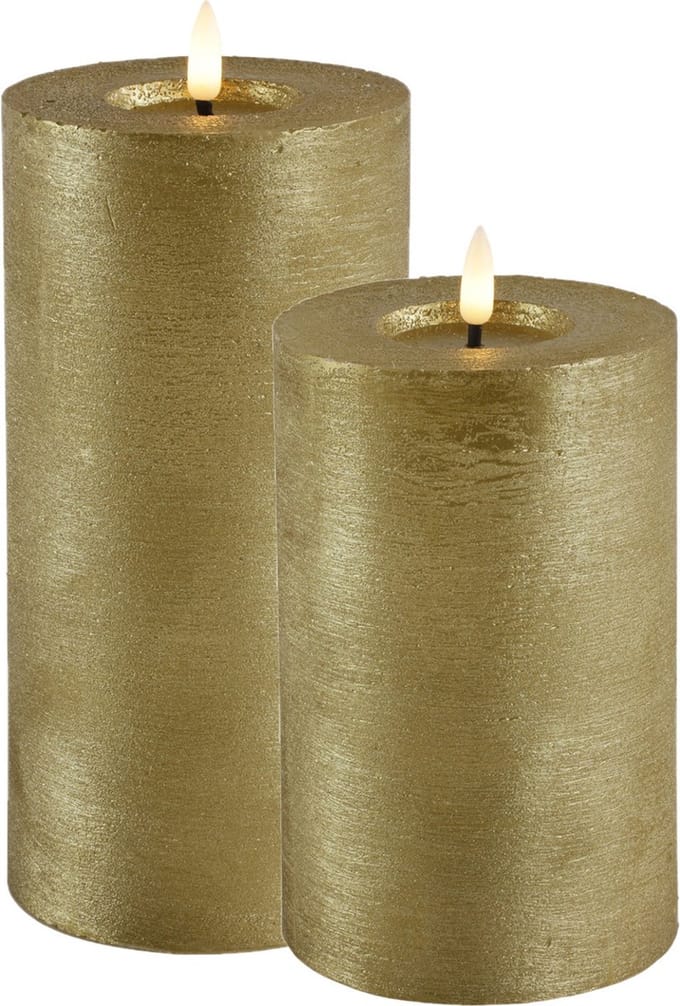 LED kaars/stompkaars set - 2x st - goud - H15 en H20 cm - timer - warm wit