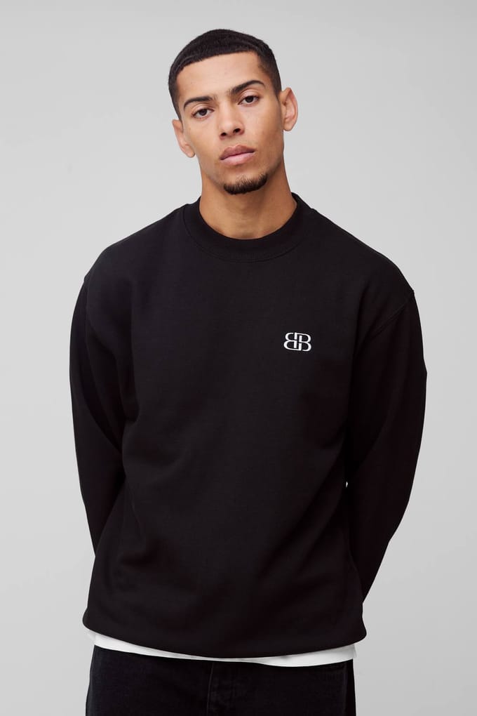Oversized B Embroidered Sweatshirt | Black | Size Large