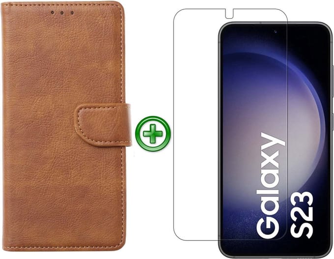 Samsung Galaxy S23 hoesje - Met Samsung S23 Screenprotector - Portemonnee Cover - Bruin
