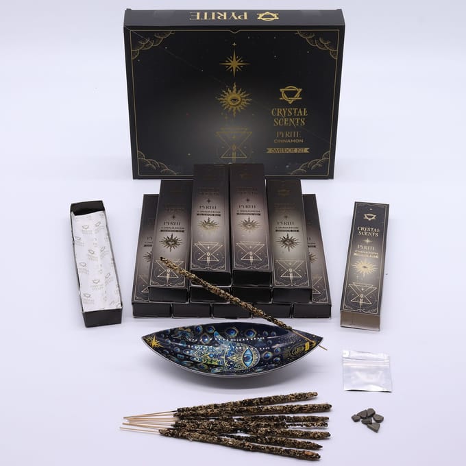 Crystal Scents Smudge Wierook Kaneel – 12 Doosjes & Pyriet