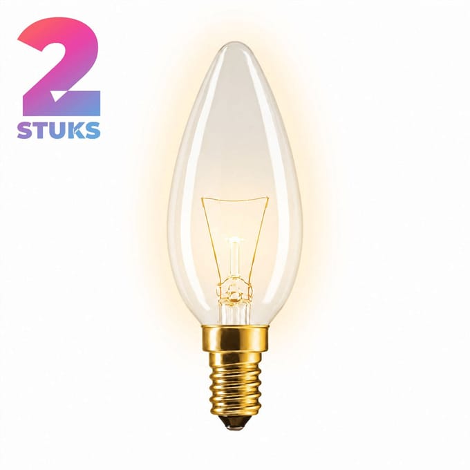 2x Kaarslamp Gloeilamp E14 - 11W - Warm Wit Licht (2700K) - 50 lm - 1 jaar - Dimbaar