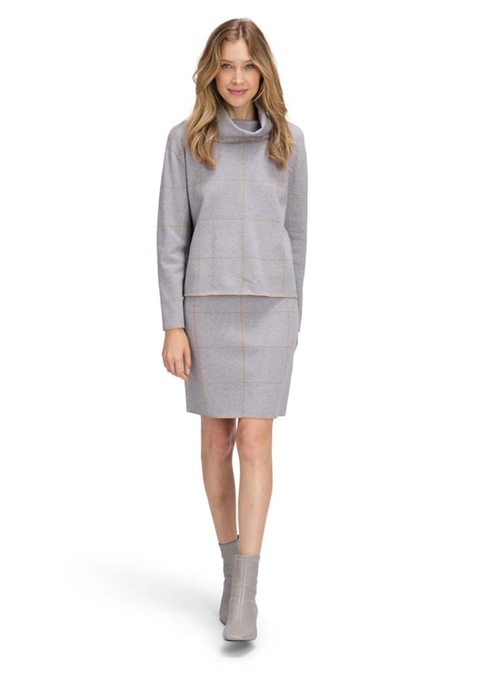 Colpullover met een ruitmotief - grijs / beige / gemêl. - Gr. 46 van Goldner Fashion