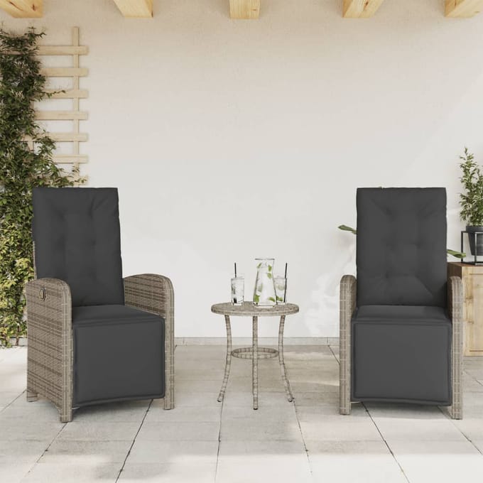 vidaXL - 3-delige - Bistroset - met - kussens - poly - rattan - grijs
