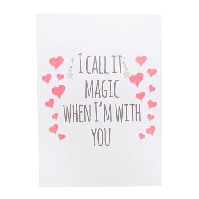 Ster Oorbellen met Postkaart - I Call it Magic When I'm With You - Zilver - Valentijn - Kadotip