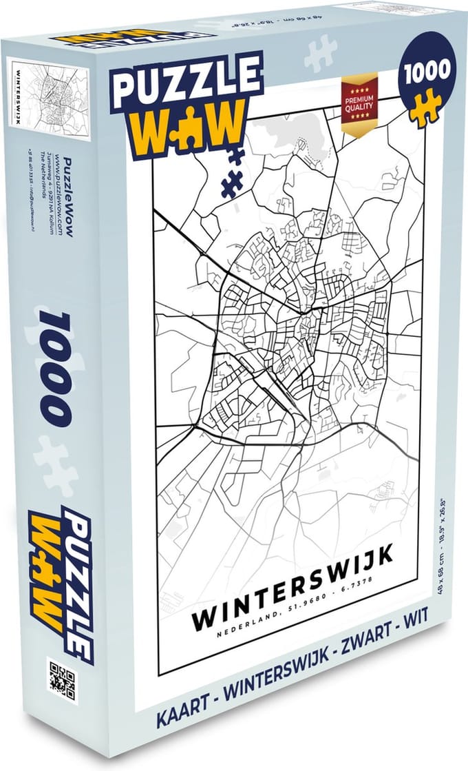 Puzzel Kaart - Winterswijk - Zwart - Wit - Legpuzzel - Puzzel 1000 stukjes volwassenen
