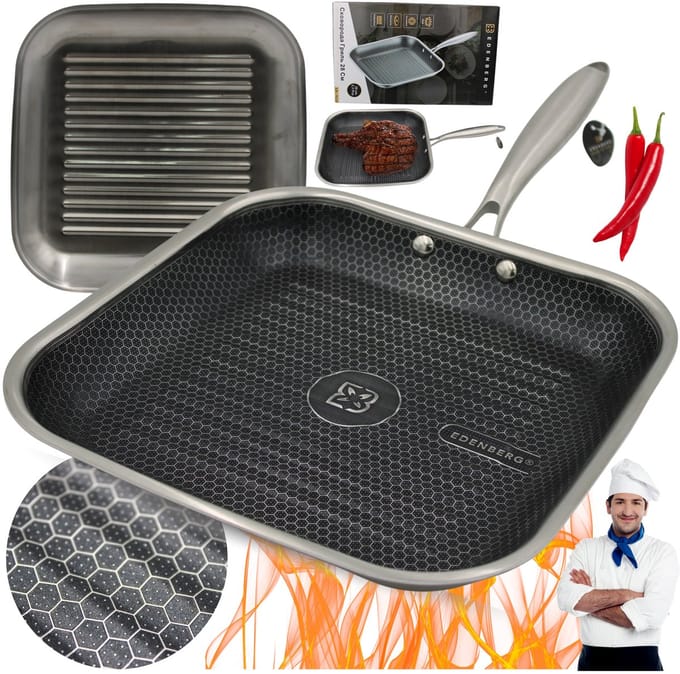 Edenberg Grillpan RVS Honingraat 28cm - Inductie & Gas