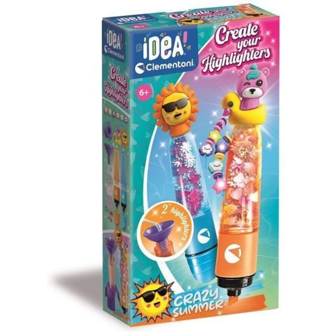Crée tes fluos - Clementoni - Mini atelier des Fluos - Coffret Crazy Summer - 2 Surligneurs Fluos inclus et accessoires inclus