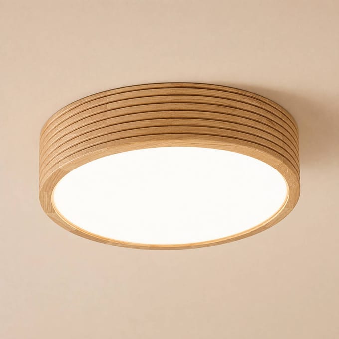 Lamkur Plafondlamp Oro, eikenhout/glas, Ø 38 cm, E27