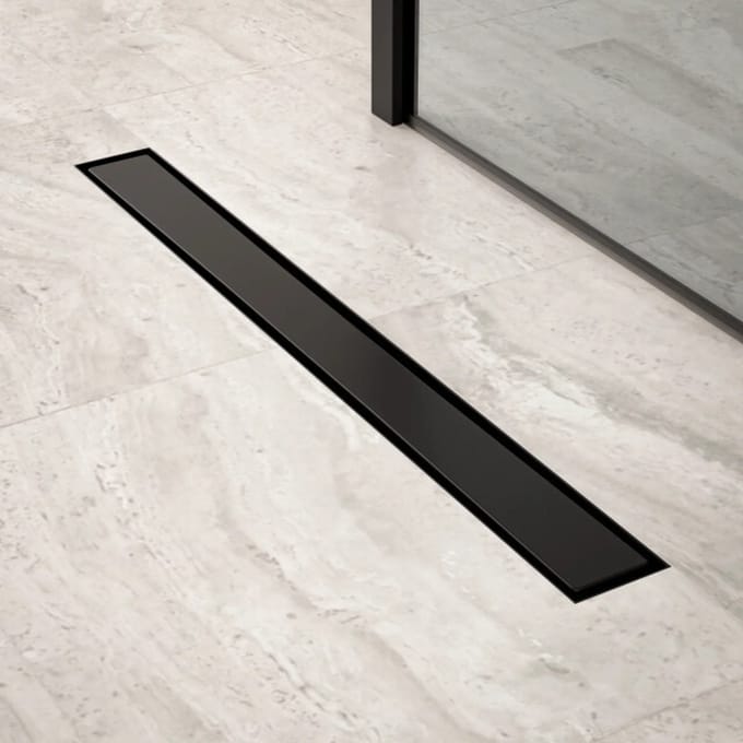 Douchegoot - 70cm - Mat Zwart - Tegelrooster - RVS - Met Flens