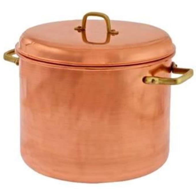 Koperen pot 24 cm met handvatten, 8L voor inktvis en jam bruin