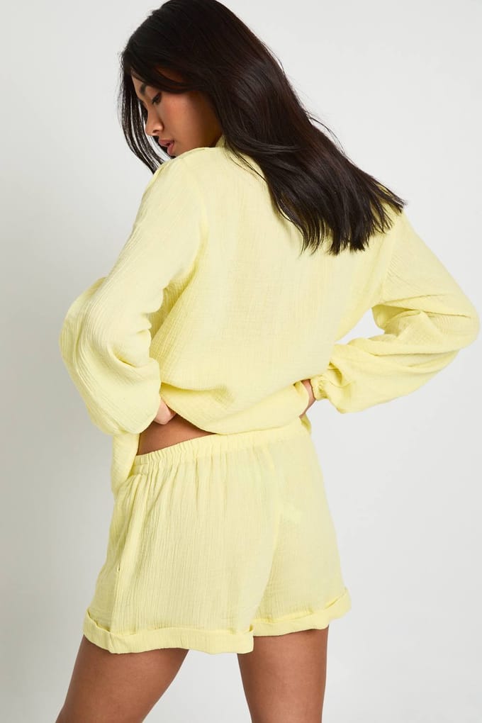 boohoo Dames Kaaslinnen Short | Lemon | Maat: 8