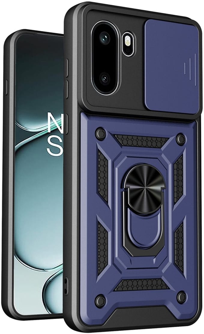 MobyDefend Hoesje - Geschikt voor OnePlus 15R - Pantsercase Met Draaibare Ring - Blauw