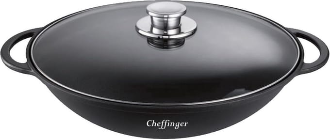 Cheffinger Wokpan met Deksel - 36 cm - Zwart