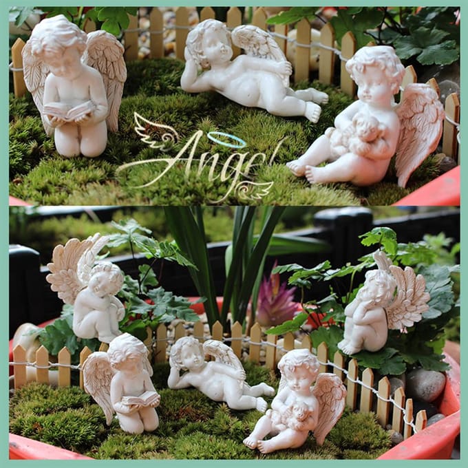 Engel Prikkers Figuur Miniatuur Hars Sculptuur Tuinbeeld voor Potplanten Mini Landschap white