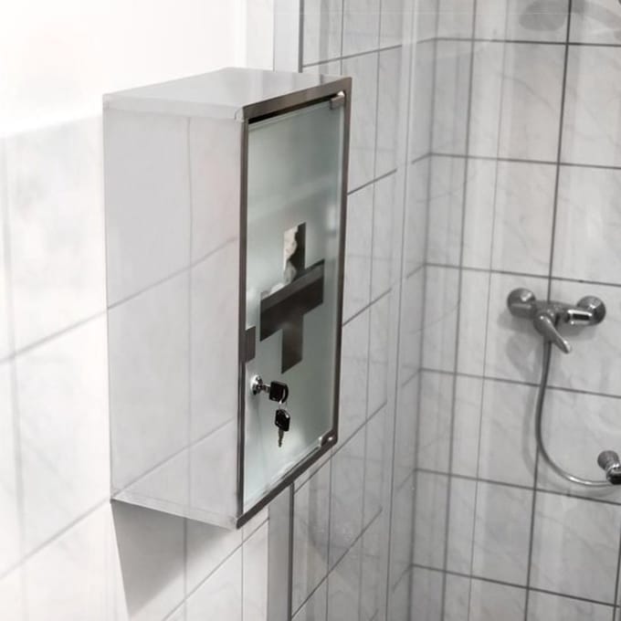 relaxdays - medicijnkastje XL - afsluitbaar - badkamer kast - edelstaal en glas