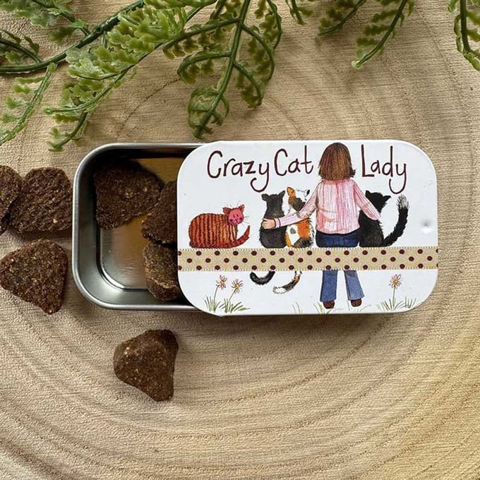 Alex Clark Sliding little Tin Crazy Cat Lady ~ Langwerpig klein opbergblikje Katten