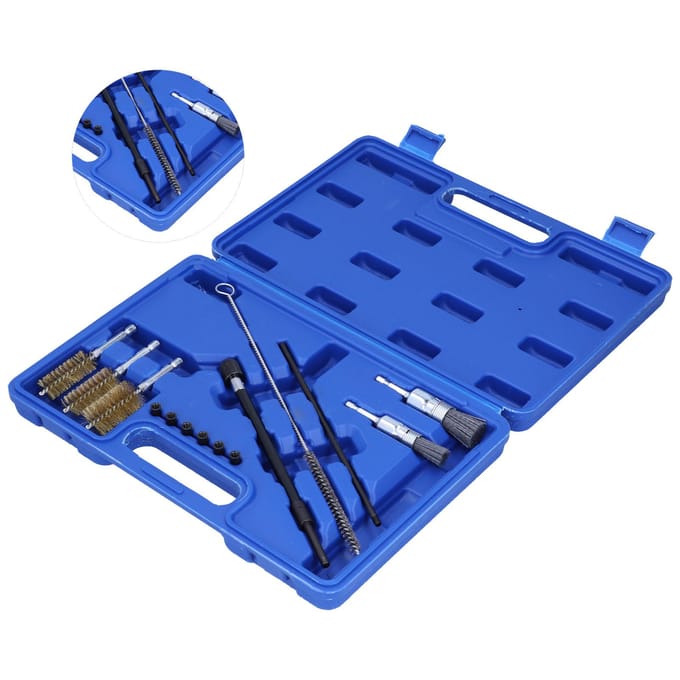 14 Stuks Brandstofnozzle Reinigingsgereedschapskit Injector Schachtpluggen Draad Nylon Borstels voor Nozzlebasis blue