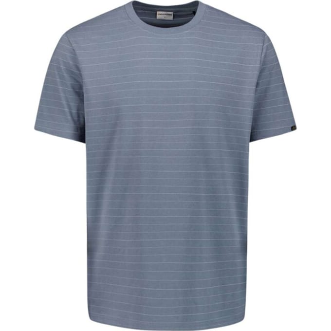 No Excess T-shirt crewneck yarn dyed pin stri washed blue