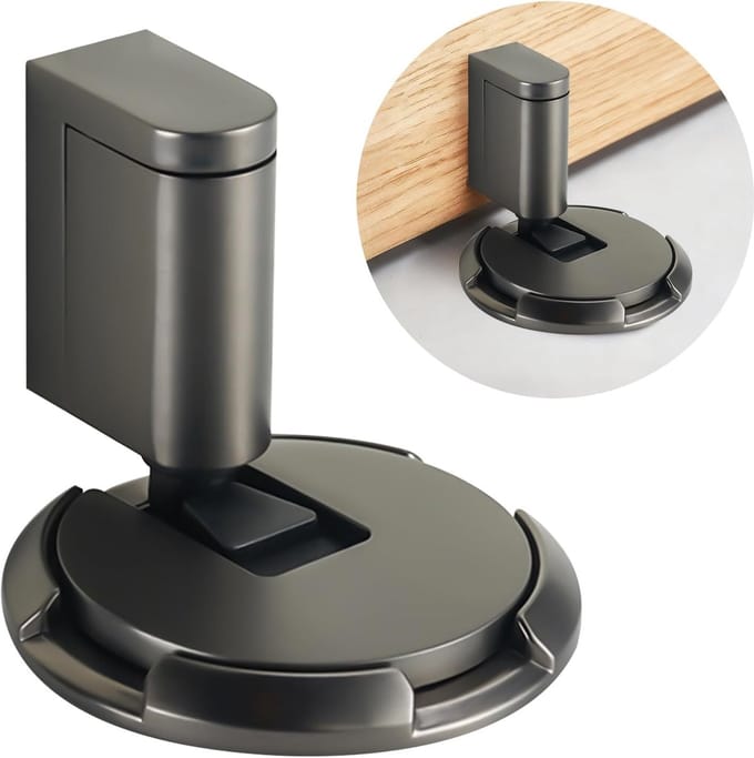 Deurstopper Vloer - Deurwig Deurklinkbuffer - Deur Open Houden - Mechanisch Push-to-Lock - Tot 3.5cm Spleet - Grijs