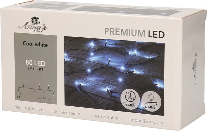 Anna's Collection Kerstverlichting - 80 leds - helder wit - 8 meter - lichtsnoer - dimmer - timer - IP44