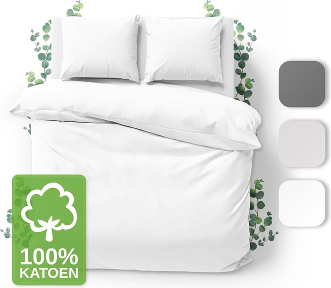 JACOBSON Dekbedovertrek - 155x220 cm + 2 Kussensloop 80x80 cm - 100% katoen - met Rits - Wit