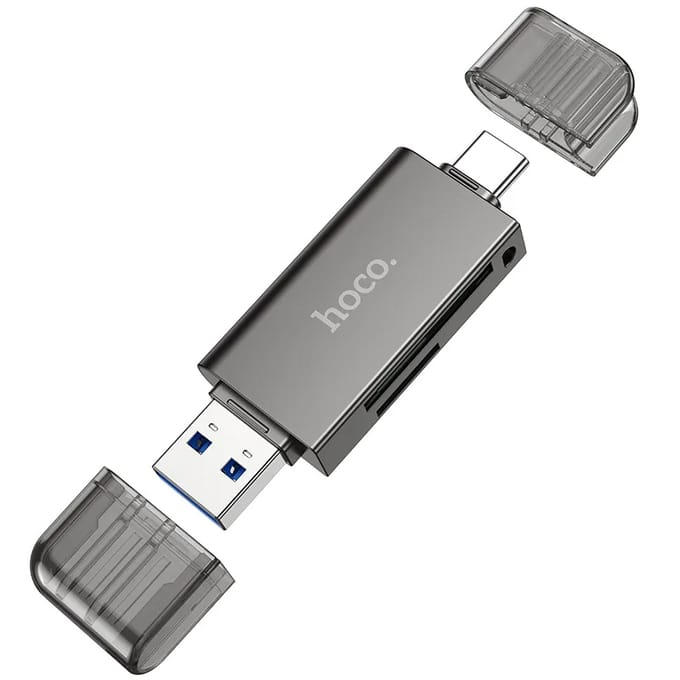Hoco high speed card reader - geschikt voor TF en SD kaarten - met USB-A en USB-C aansluiting