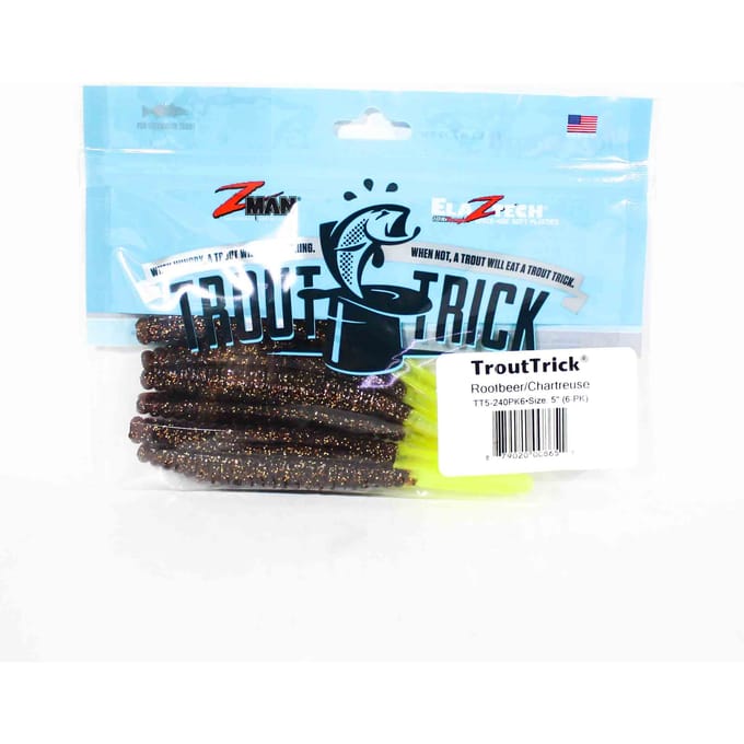 Zman Soft Lure Forel Trick 5 Inch 6/Pack Rootbeer Chart Tail (8651) white