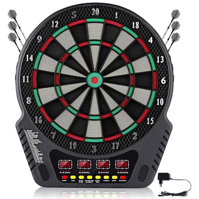 Cible de fléchettes électronique Machine à fléchettes multijoueur Cible de fléchettes avec 6 fléchettes, Pointes de rechange 27 Jeux et 243 Variantes pour 16 black