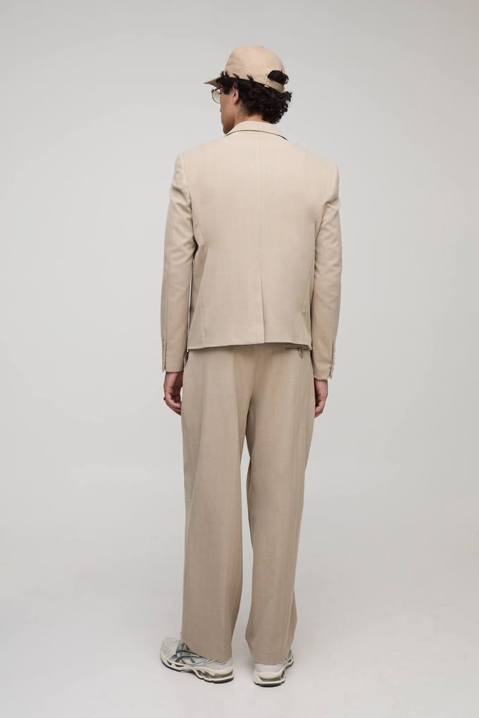 Oversized Boxy Herringbone Suit Blazer | Stone | Size Medium