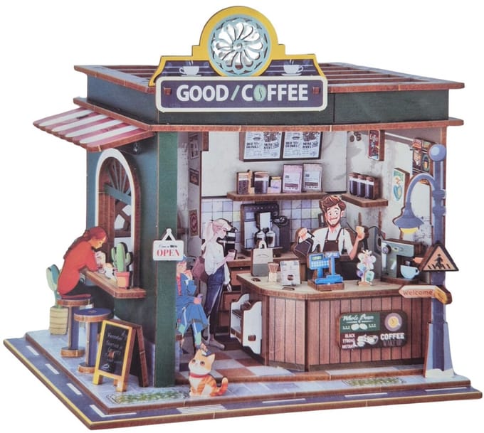 Koffiebar - Coffee Shop met verlichting Houten Modelbouw Creatief & Educatief