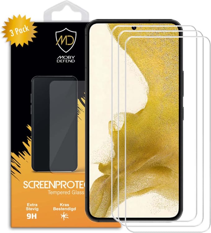 3-Pack MobyDefend Screenprotectors - Geschikt voor Samsung Galaxy S22 - Case-Friendly Screensavers - Gehard Glas