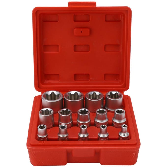 14-delige E-type Torx ster bit dopsleutelset E4-E24 1 4  3 8  1 2  Aandrijving Reparatiegereedschapsset wit