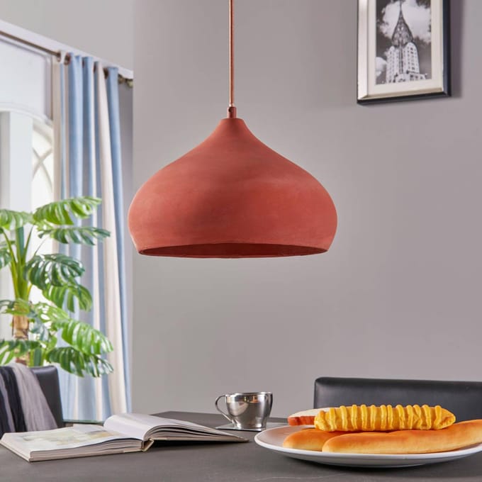 Lindby - hanglamp - 1licht - beton, metaal - H: 17 cm - E27 - terracotta